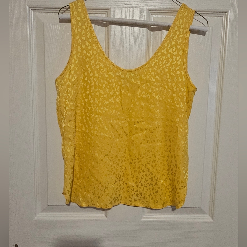 Vintage Levino Verna Yellow Sleeveless Yellow Patterned Silk Tank Top Sz 8